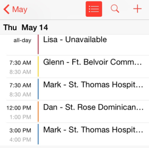 iPhone Calendar app with appointments served by FileMaker